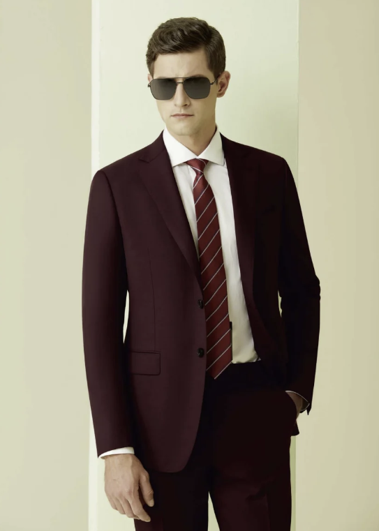 Dark Burgundy Single Breasted / Two Piece Suit Italian Pure Wool Super 110'S