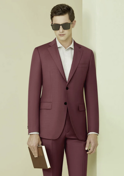 Maroon Single Breasted / Two Piece Suit Italian Pure Wool Super 110'S