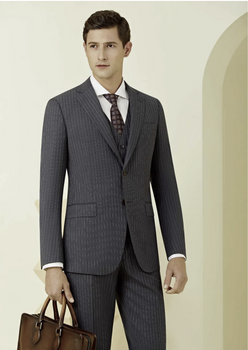 Mid Grey Pinstripe Single Breasted / Three Piece Suit Italian Pure Wool Super 110'S