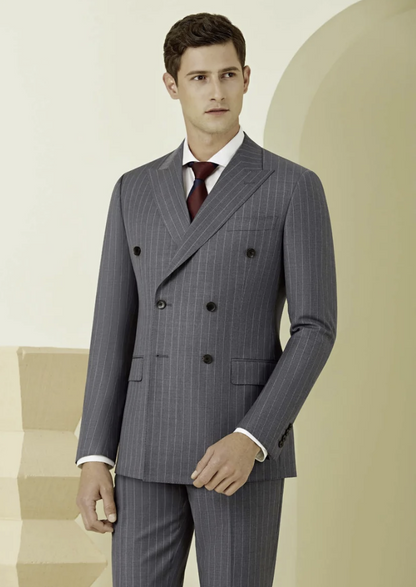 Grey Pinstripe Double Breasted / Two Piece Suit Italian Pure Wool Super 110'S