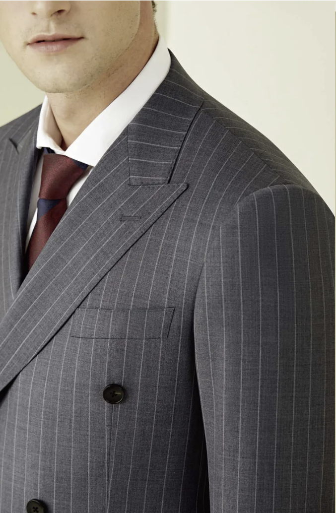 Grey Pinstripe Double Breasted / Two Piece Suit Italian Pure Wool Super 110'S