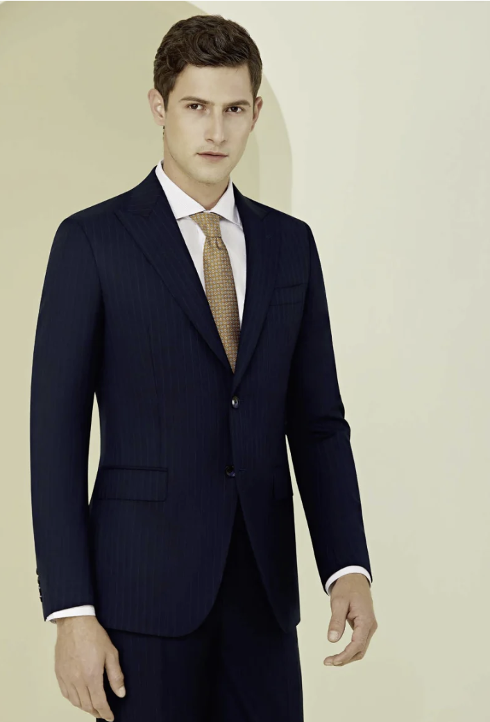 Dark Navy Stripe Single Breasted / Two Piece Suit Italian Pure Wool Super 110'S