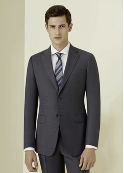 Mid/Grey Textured Single Breasted / Two Piece Suit Italian Pure Wool Super 110'S