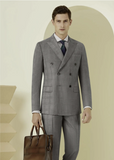 Light Grey/ POW Check Double Breasted / Two Piece Suit Italian Pure Wool Super 110'S