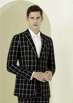 Black/ White Check Single Breasted / Two Piece Suit Italian Pure Wool Super 110'S