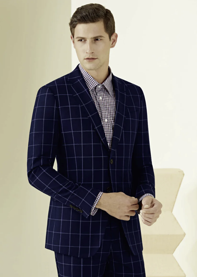 Dark Navy/ Purple Check Single Breasted / Two Piece Suit Italian Pure Wool Super 110'S