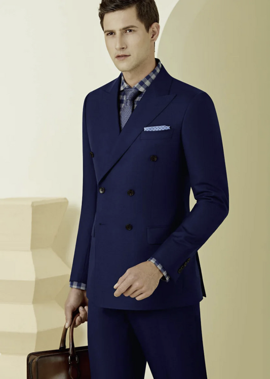 Indigo Double Breasted / Two Piece Suit Italian Pure Wool Super 110'S