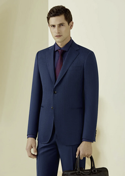 Blue Herringbone Single Breasted / Two Piece Suit Italian Pure Wool Super 110'S