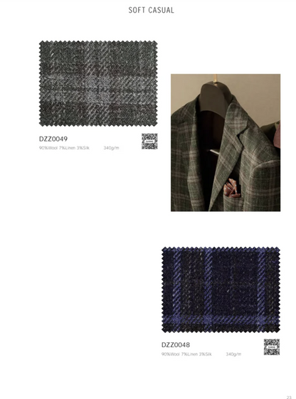 Soft Casual / Wool - Linen Single Breasted Green Check Jacket Style No DZZ0049