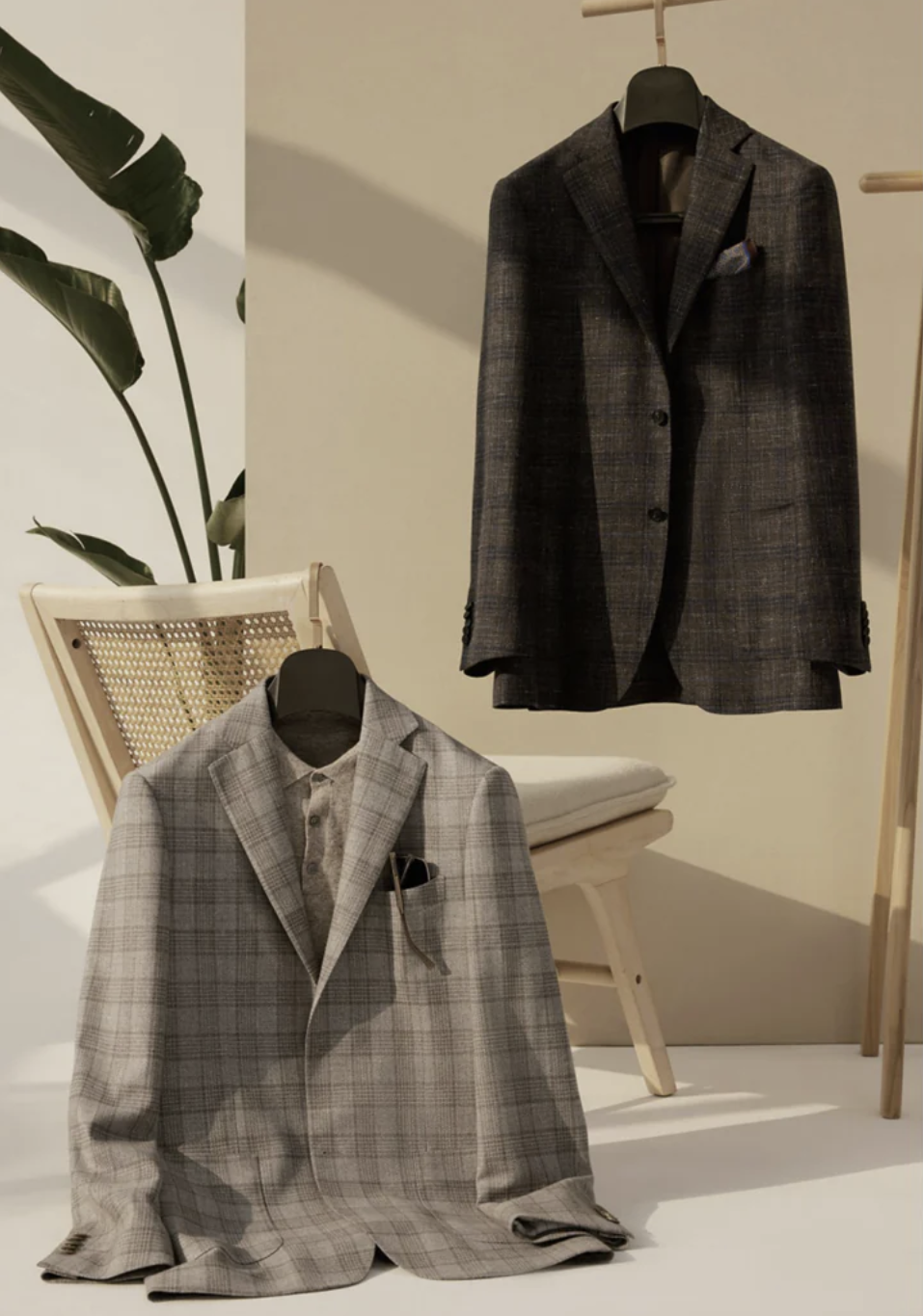 Soft Casual / Wool - Linen Single Breasted Brown Check Jacket Style No DZZ0051