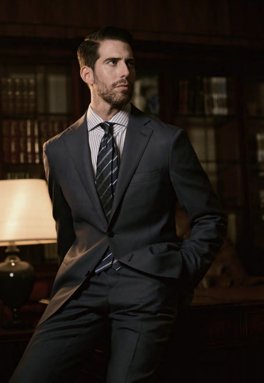 Italian Navy/Grey Pure Wool / Two Piece Suit/ Weft Stretch / Wrinkle Resistant