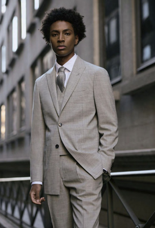 Italian Light Grey Wool Stretch/ Two Three Piece Suit/ Weft Stretch / Wrinkle Resistant