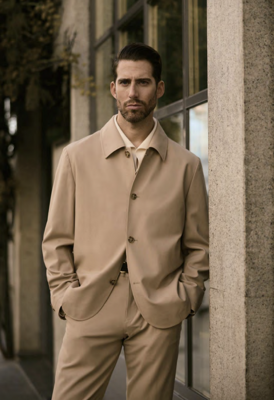 Italian Beige /Wool Stretch Two Piece Suit/ Weft Stretch / Wrinkle Resistant