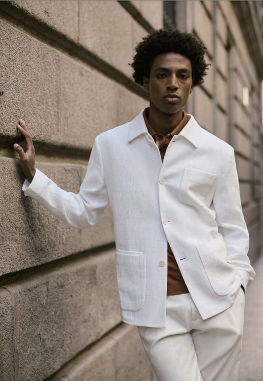 Italian White /Cotton Stretch Two Piece Suit/ Weft Stretch / Wrinkle Resistant