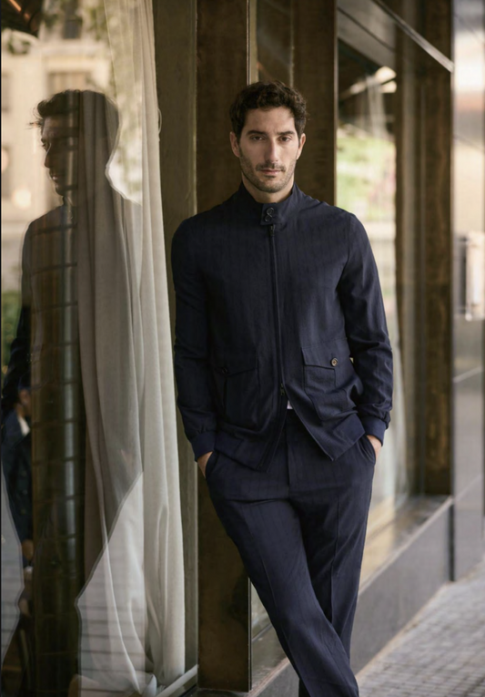Italian Navy /Wool Stripe Stretch Two Piece Suit/ Weft Stretch / Wrinkle Resistant