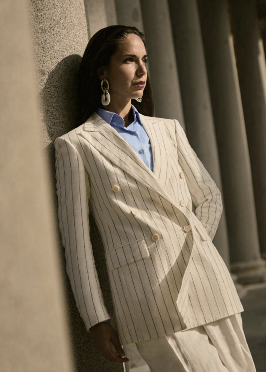 Italian White & Black Stripe Double Breasted / Women's Two Piece Suit