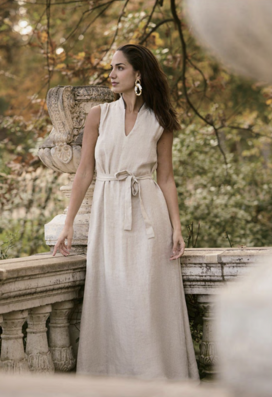 Italian Beige Linen Women's Full Dress