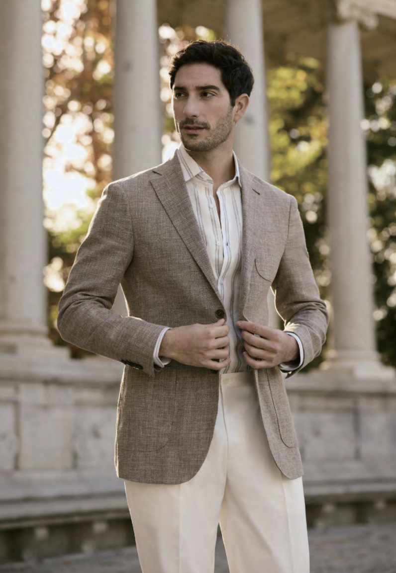 Italian Taupe Linen - Cotton Jacket Plus White Trousers