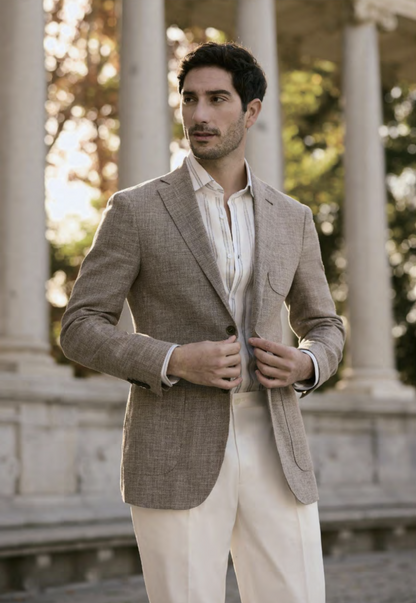 Italian Taupe Linen - Cotton Jacket Plus White Trousers