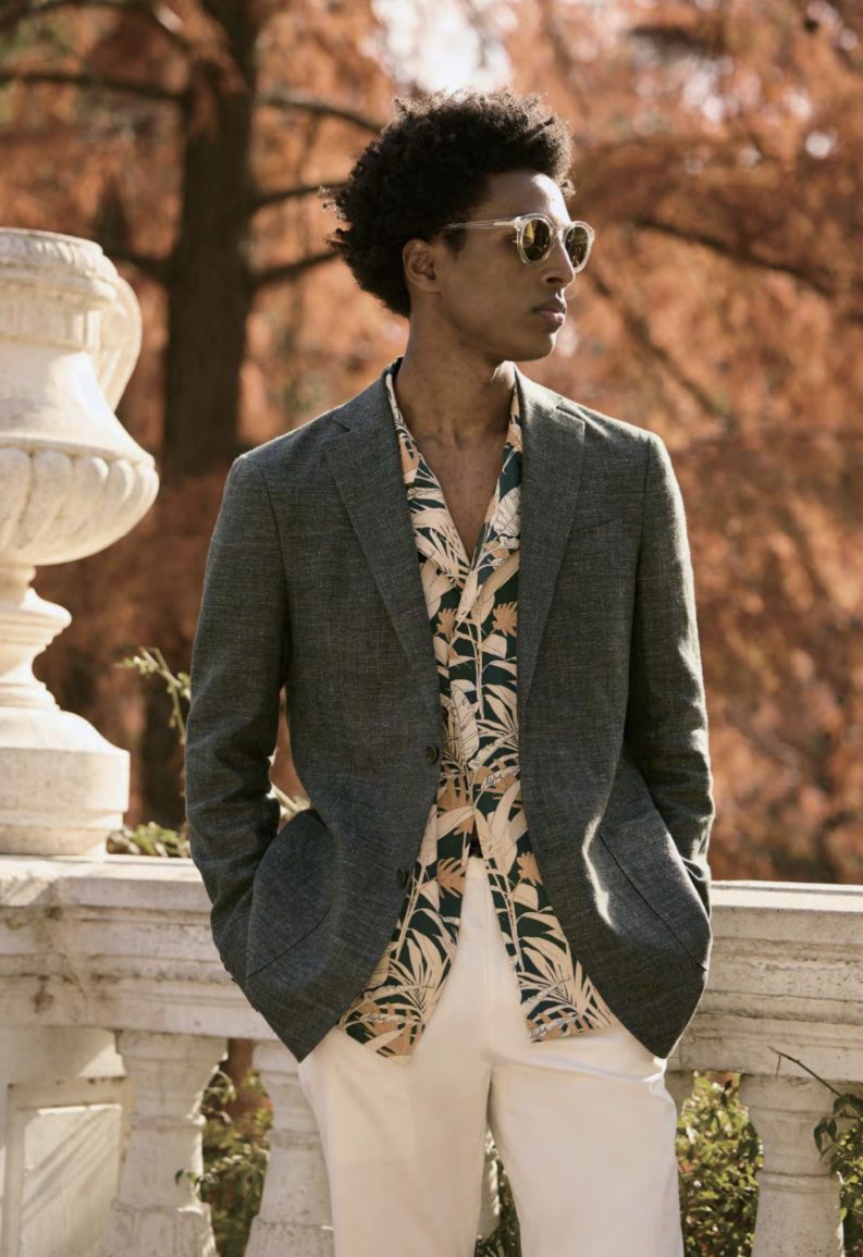 Italian Green Linen - Cotton Jacket Plus White Trousers