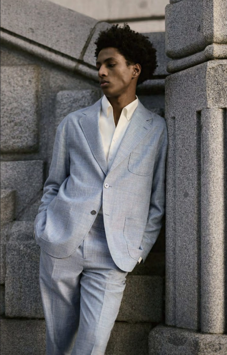 Italian Light Blue Bamboo/Linen/Silk/Wool Two Piece Suit