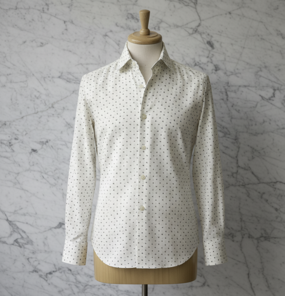 White and Blue Patterned Cotton/Stretch Shirt Style No: 1095-1