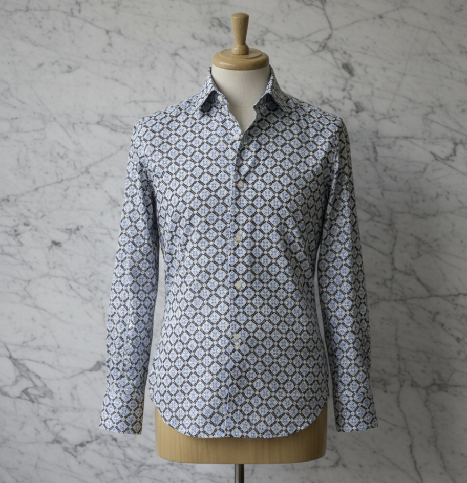 Blue and Grey Patterned Cotton/Stretch Shirt Style No 1096-2