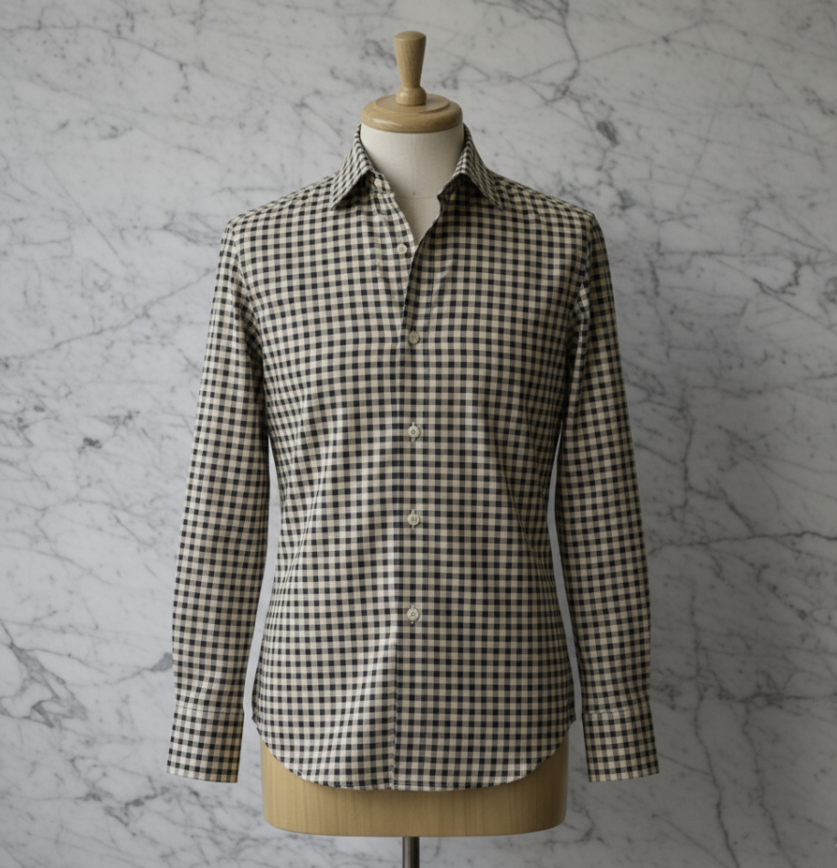 Grey/Black/Orange Patterned Cotton/ Stretch Shirt Style No 1096-3