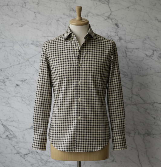 Grey/Black/Orange Patterned Cotton/ Stretch Shirt Style No 1096-3