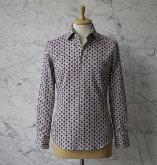 Pink/ Burgundy Patterned Cotton/Stretch Shirt Style No 1096-4