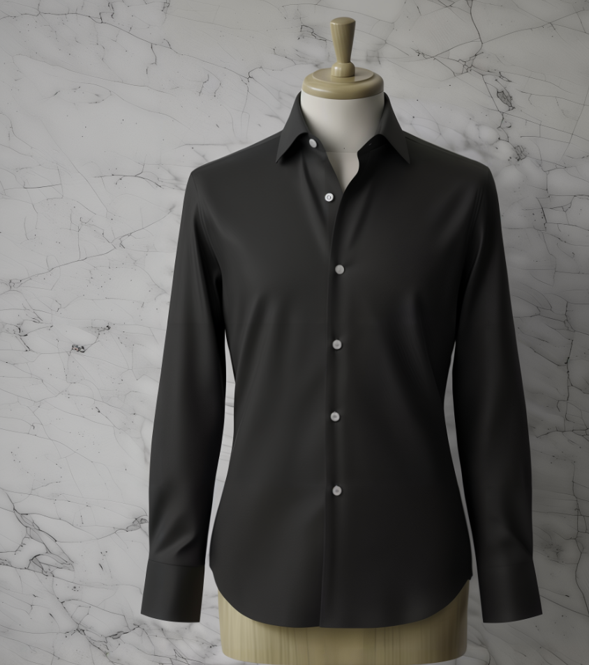 Plain Black Cotton/Stretch Shirt Style No 776-9