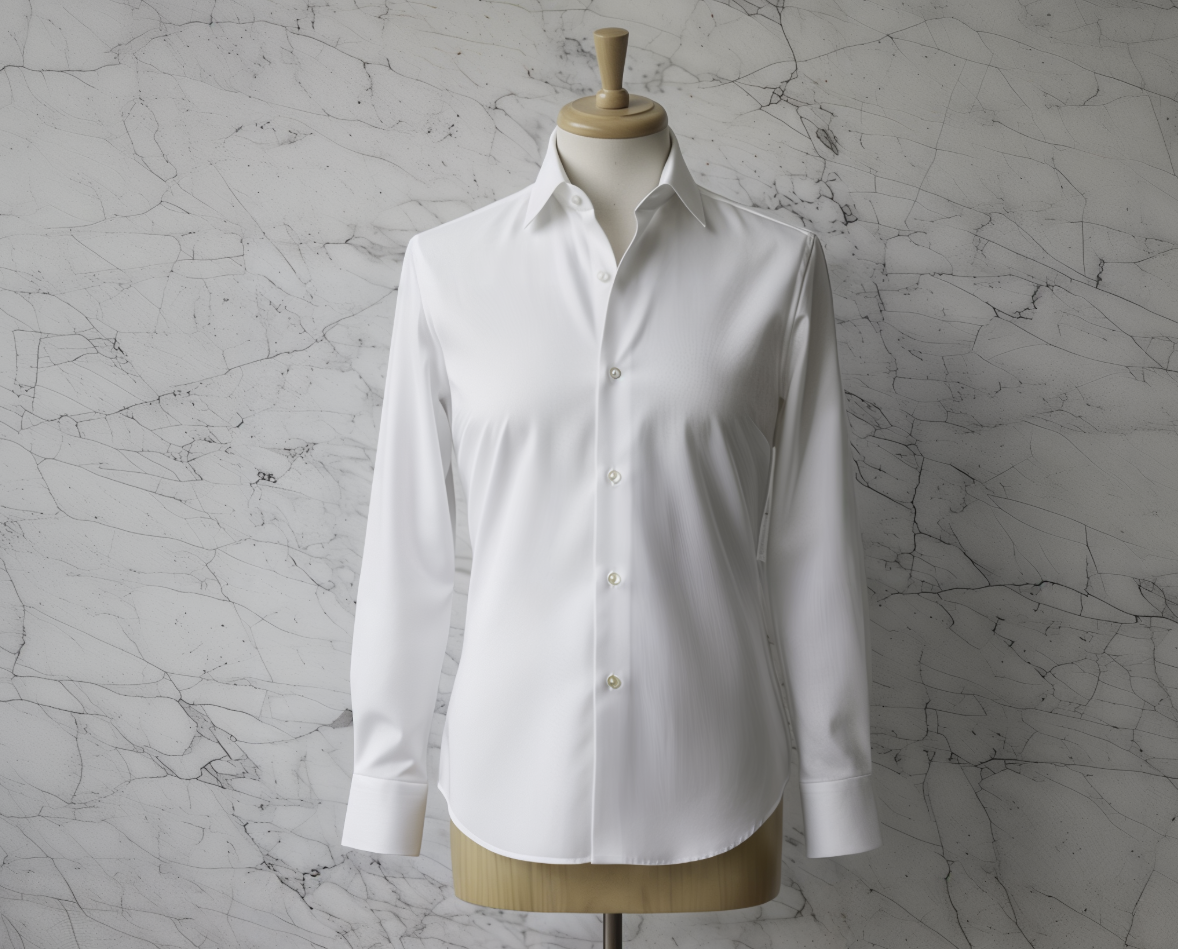 White Textured Cotton/Stretch Shirt Style No: 753-1
