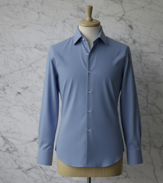 Medium Blue Textured Cotton/Stretch Shirt Style No: 753-4