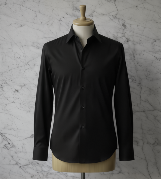 Black Textured Cotton/Stretch Shirt Style No: 753-16