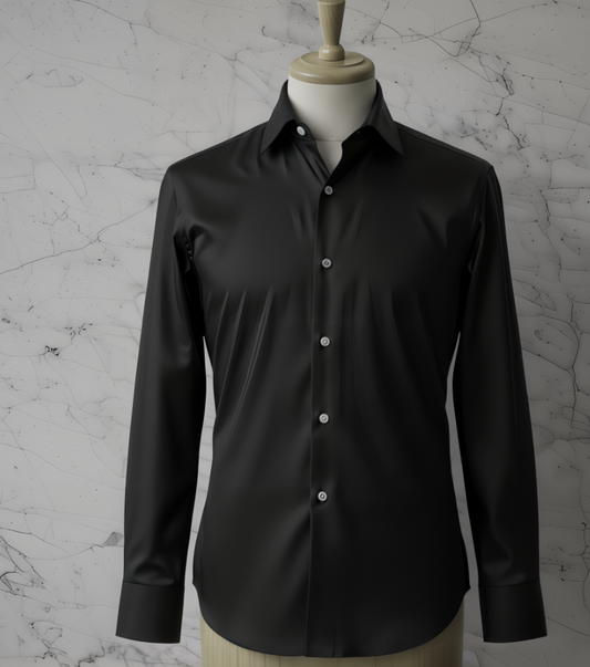 Black Plain Cotton/Stretch Shirt Style No: 1725-20