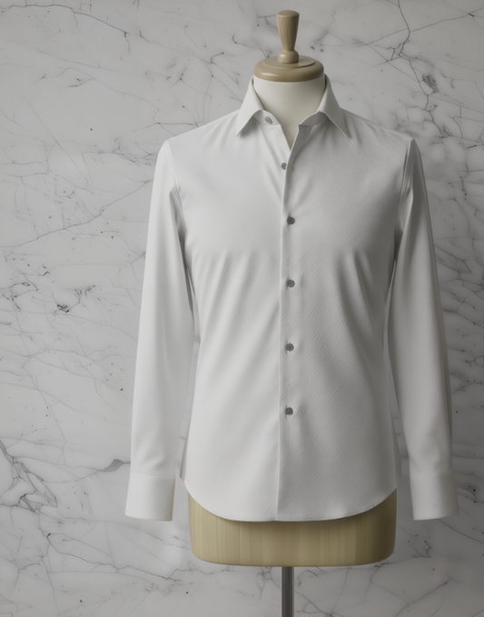 White Textured Cotton/Stretch  Evening Shirt Style No: AJ107-W01