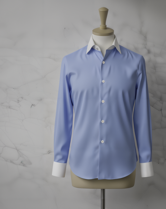 Medium Blue Plain Cotton/Stretch Style White Collar and Cuffs  No: AT105-L04