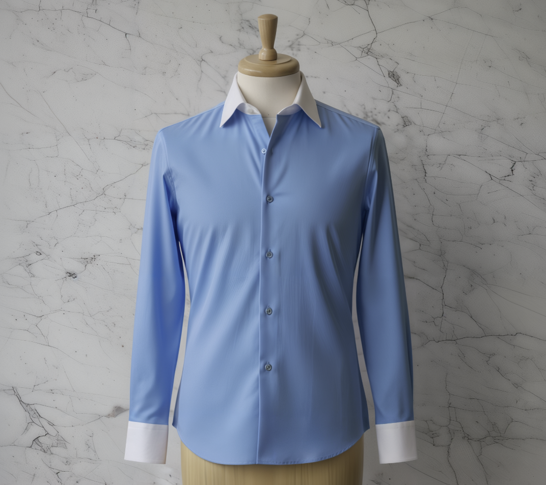 Medium Blue Plain Cotton/Stretch Style White Collar and Cuffs  No: AT105-L05