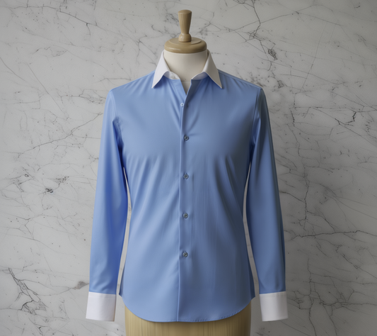 Medium Blue Plain Cotton/Stretch Style White Collar and Cuffs  No: AT105-L05