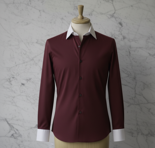 Burgundy Plain Cotton/Stretch Style White Collar and Cuffs  No: AT105-R07