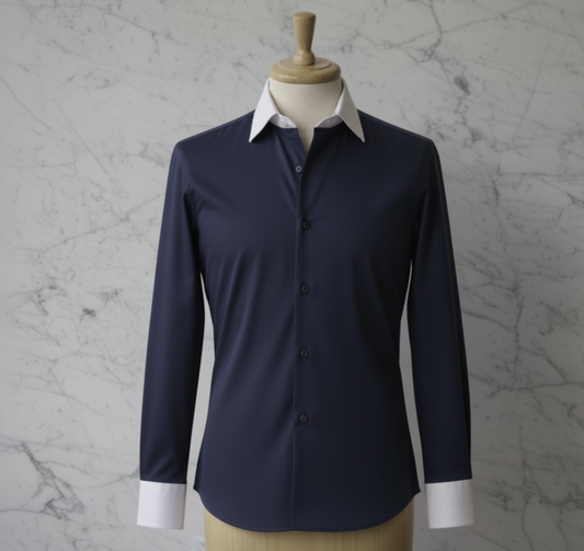Navy Plain Cotton/Stretch Style White Collar and Cuffs  No: AT105-L08