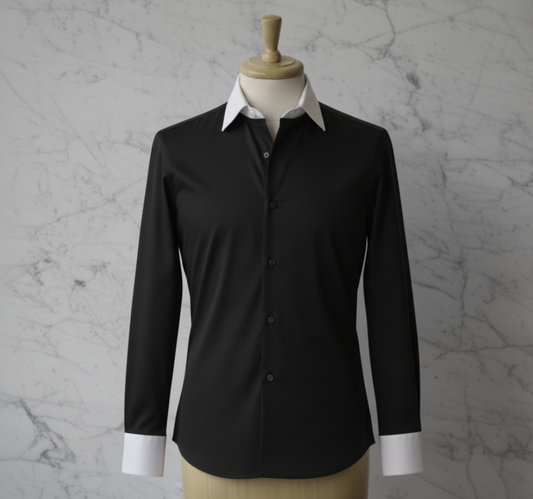 Black Plain Cotton/Stretch Style White Collar and Cuffs  No: AT105-B09