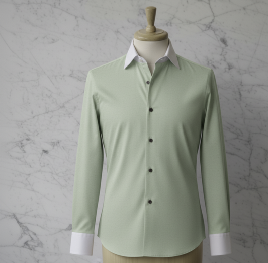 Light Sage Cotton/Stretch Style White Collar and Cuffs  No: AT105-G11