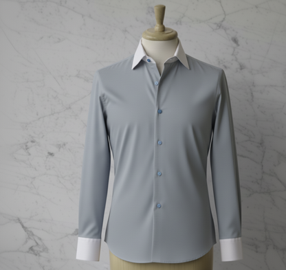 Grey/Blue Plain Cotton/Stretch Style White Collar and Cuffs  No: DA-4
