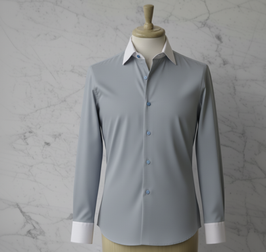 Grey/Blue Plain Cotton/Stretch Style White Collar and Cuffs  No: DA-4
