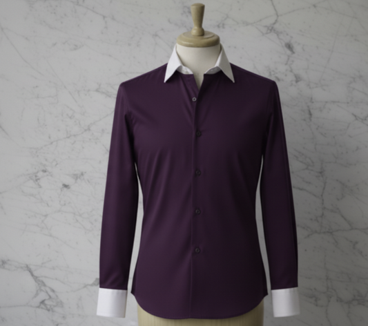 Purple Cotton/Texture Stretch Style White Collar and Cuffs  No: AE1010-7