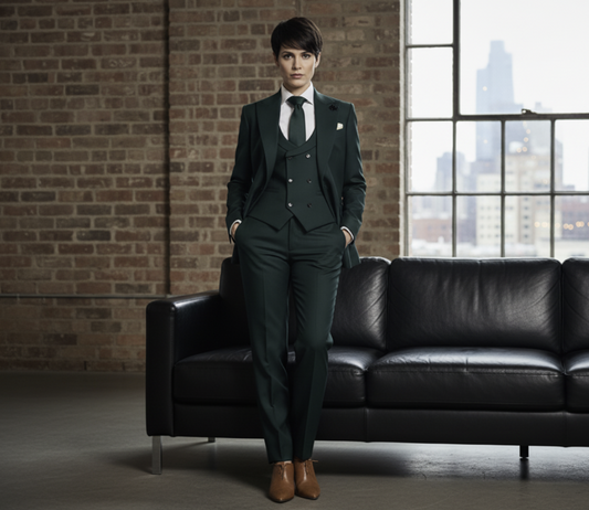 Women's Italian Pure Wool Green Three Piece Suit