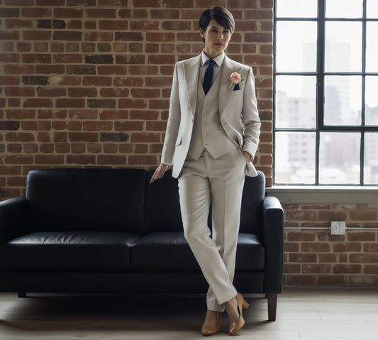Women's Italian Wool & Linen Beige Three Piece Suit