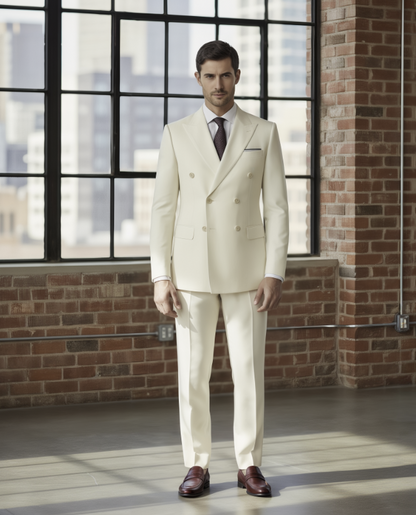 Ivory Double Breasted/ Two Piece Suit Italian Pure Wool Super 110'S