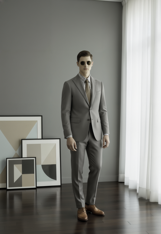 Grey Single Breasted / Two Piece Suit Italian Pure Wool Super 110'S